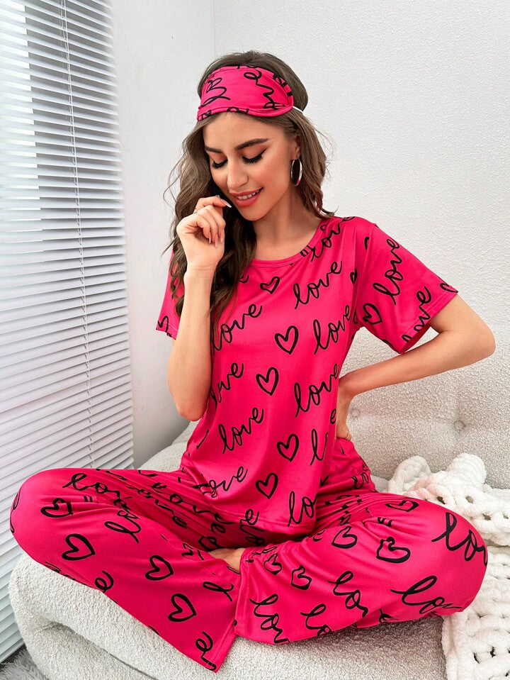 Atishi Pink Love Heart PJs Set T-SHIRT