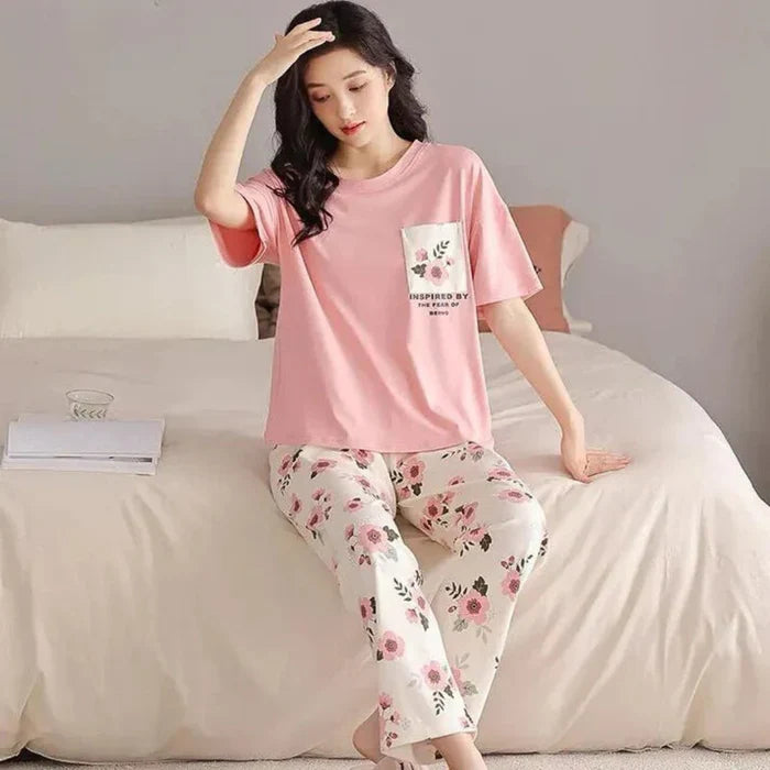 Pink Sun Flower PJs Set T-SHIRT