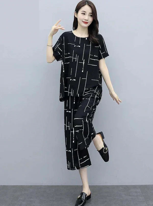 Black Capri PJs SET T-SHIRT