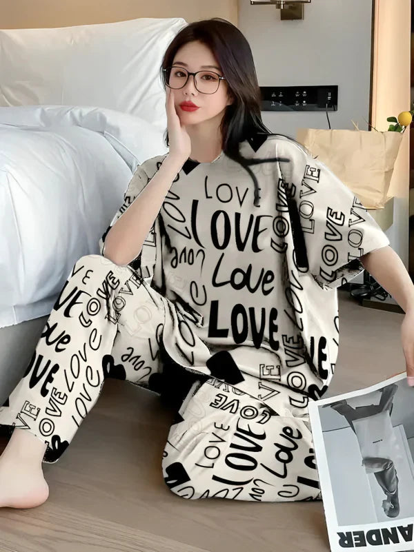 Drop Shoulder Love PJs SET T-SHIRT