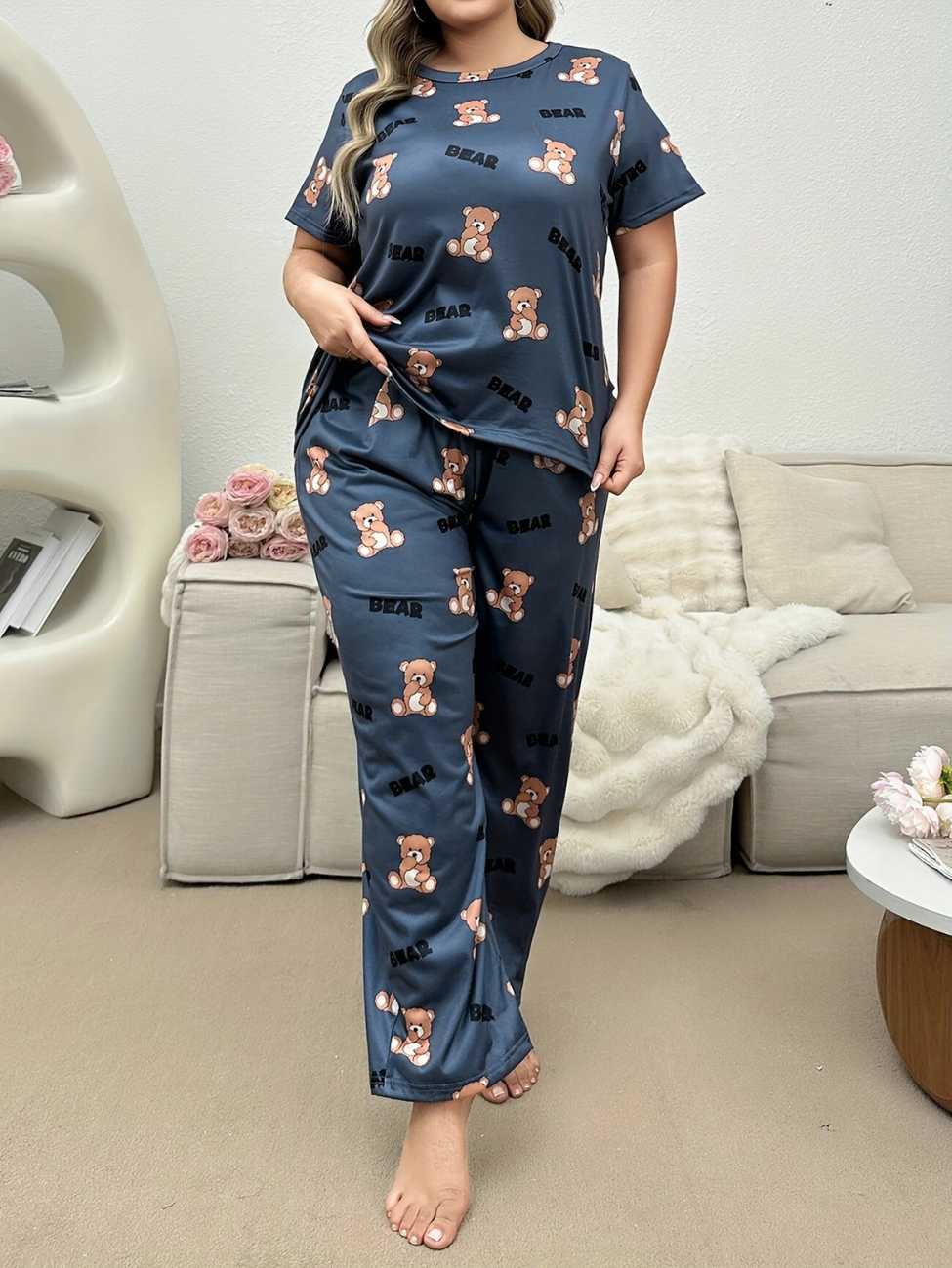 Cozy Bear Printed Night Suit T-SHIRT