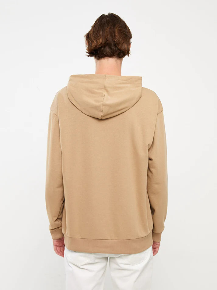 Beige Basic Kangaroo Hoodie for Men
