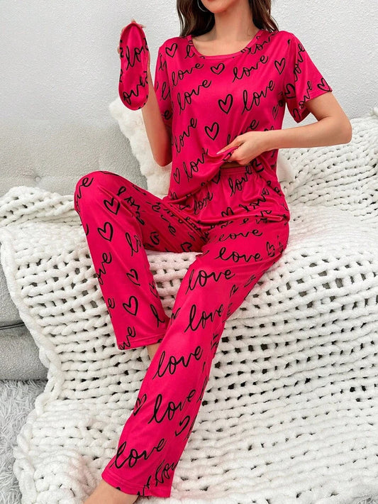 Atishi Pink Love Heart PJs Set T-SHIRT