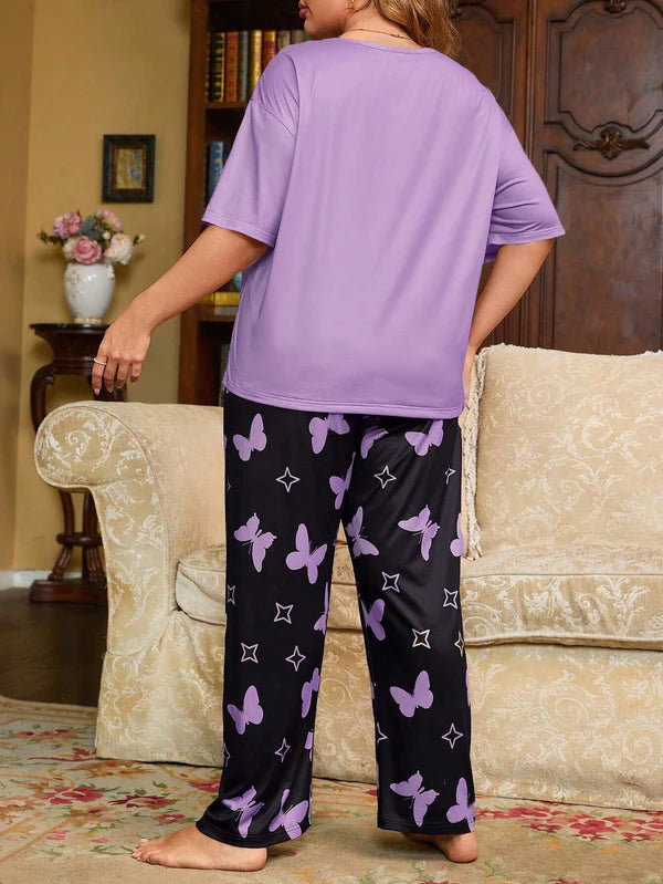 Purple Heart & Butterfly PJs SET T-SHIRT