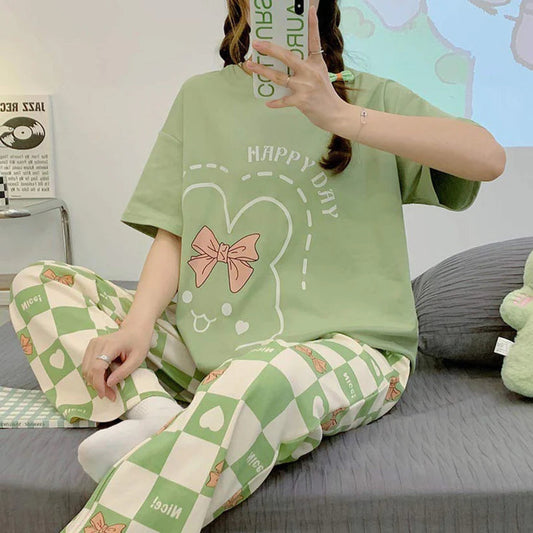Olive Green Printed Night Suit T-SHIRT