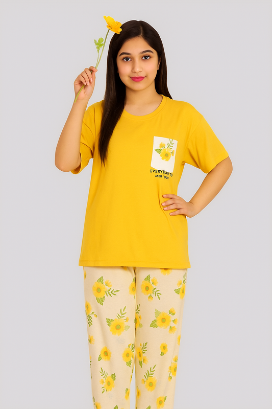Yellow Sun Flower PJs SET T-SHIRT