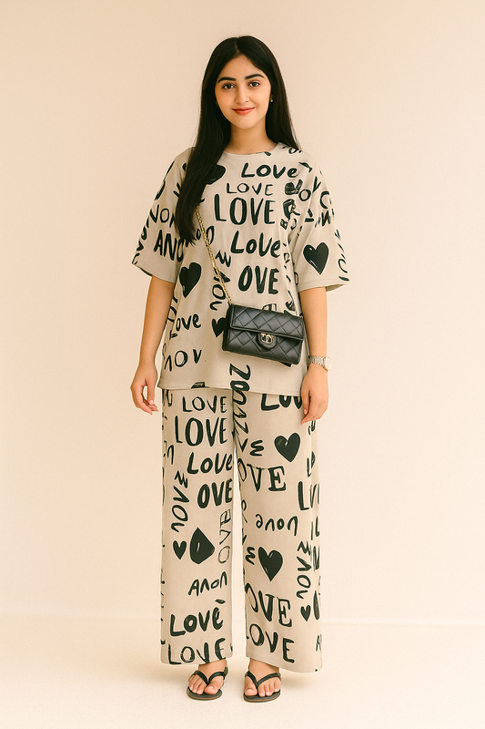 Drop Shoulder Love PJs SET T-SHIRT
