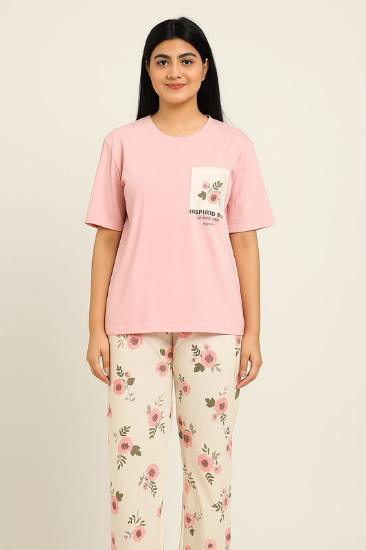 Pink Sun Flower PJs Set T-SHIRT