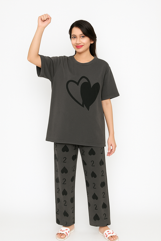 Double Heart printed Night Suit T-SHIRT