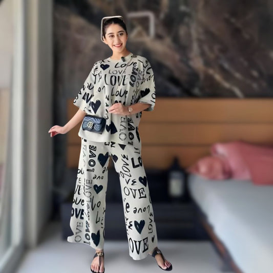 Drop Shoulder Love PJs SET T-SHIRT
