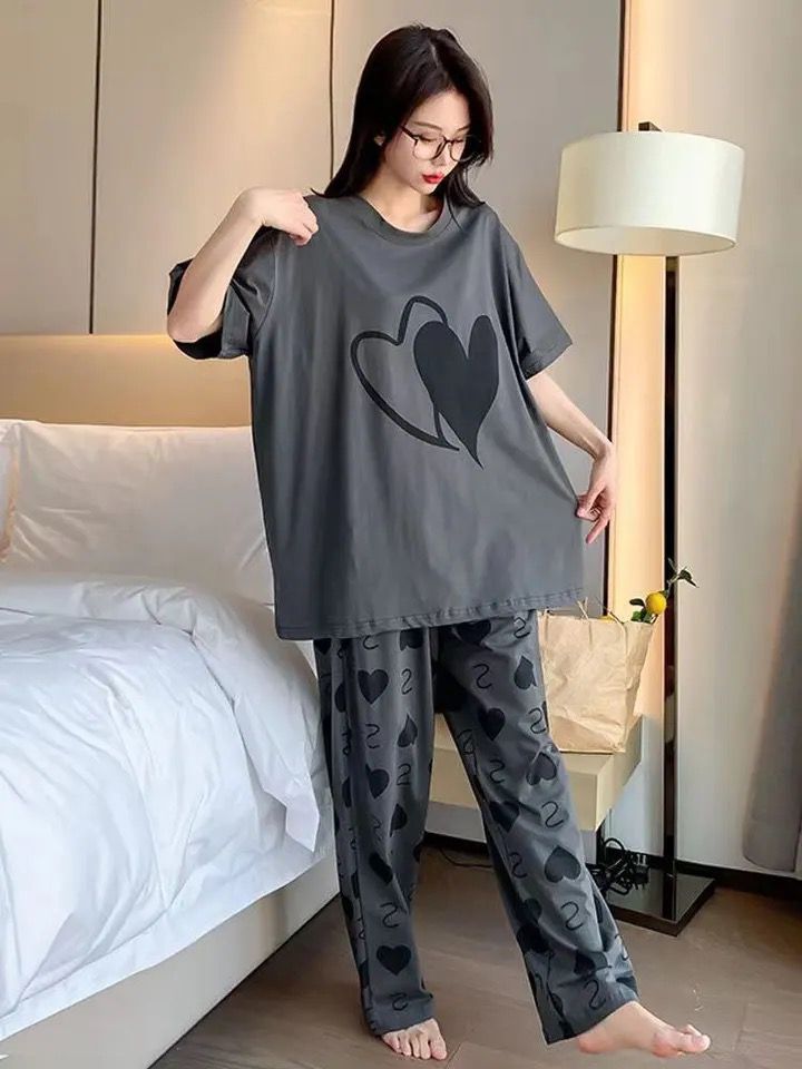 Double Heart printed Night Suit T-SHIRT